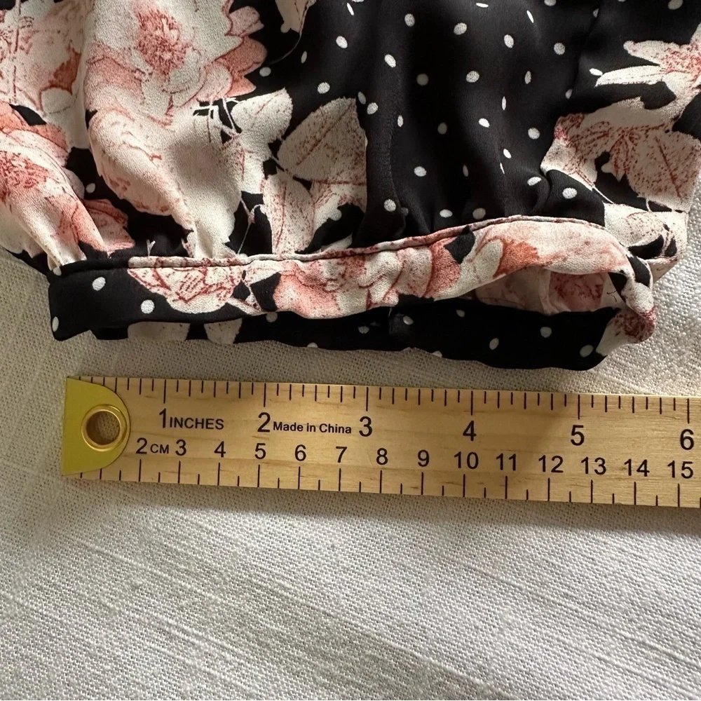 Rose + Olive Blouse Womens 3X Black Floral Polka Dot Wrap VNeck Long Sleeve Boho
